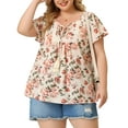 thumbnail image 5 of Unique Bargains Women's Plus Size Chiffon Tie-Neck Tassel Flare Sleeve Floral Tops 1X Apricot, 5 of 7