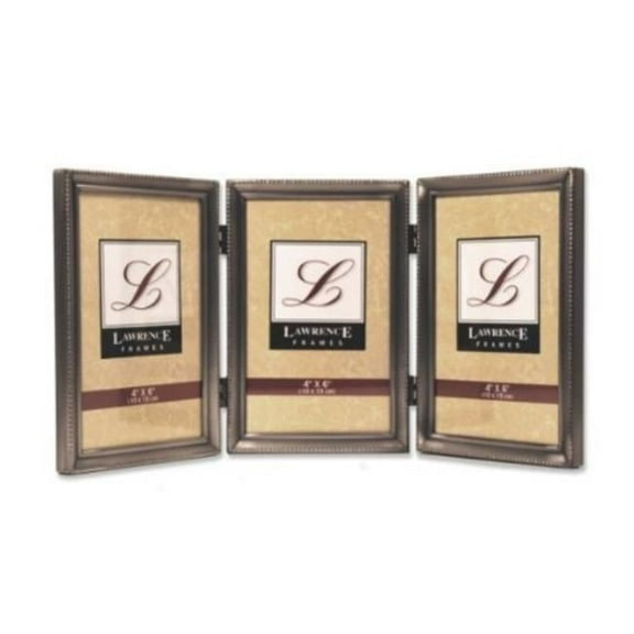 Lawrence Frames  Lawrence Frames Antique Pewter 4x6 Hinged Triple Picture Frame - Bead Border Design