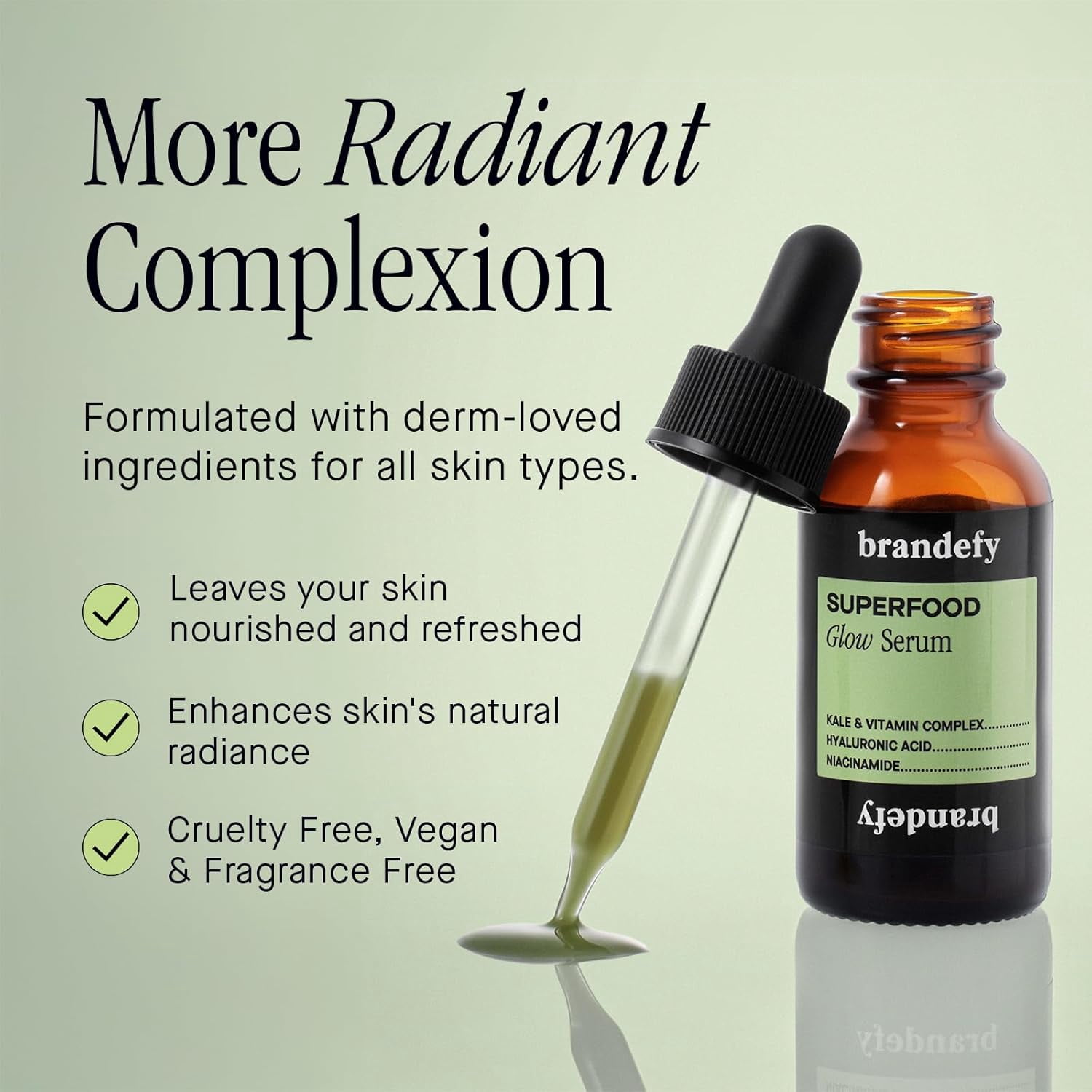 Brandefy Superfood Glow Serum Kale and Vitamin Complex Hyaluronic Acid Niacinamide 1 Fl Oz
