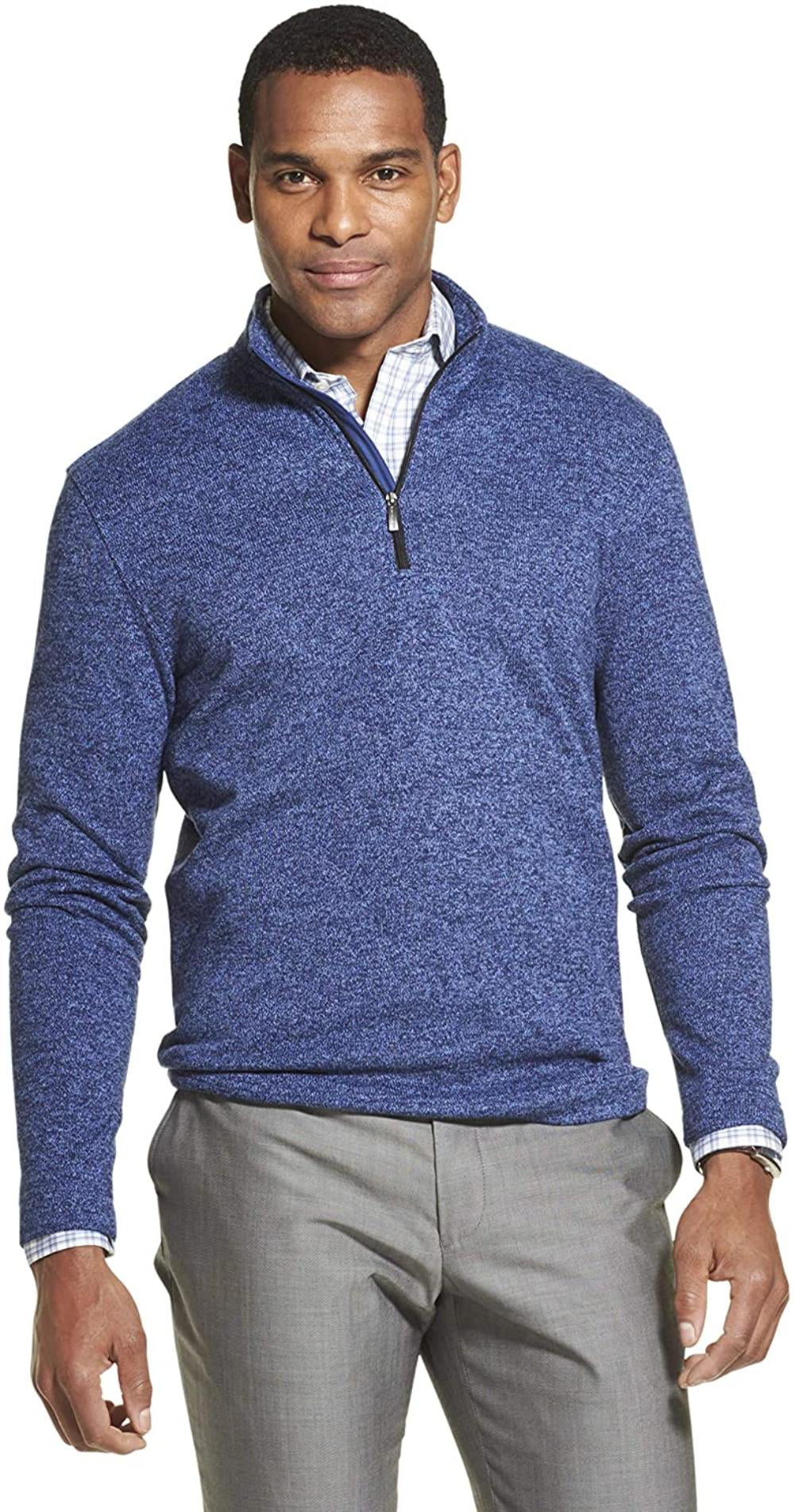 Van Heusen Mens Long Sleeve Texture Block Button Mock Neck Soft Sweater 