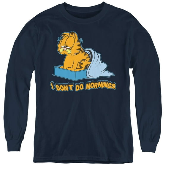 Garfield I Dont Do Mornings Youth Long Sleeve T-Shirt Navy