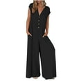thumbnail image 2 of Fashion Plus Size Jumpsuits for Women with Sleeves Summer Solid Color Short-Sleeved Casual Wide-Leg Jumpsuit With Button Pockets, 2 of 8