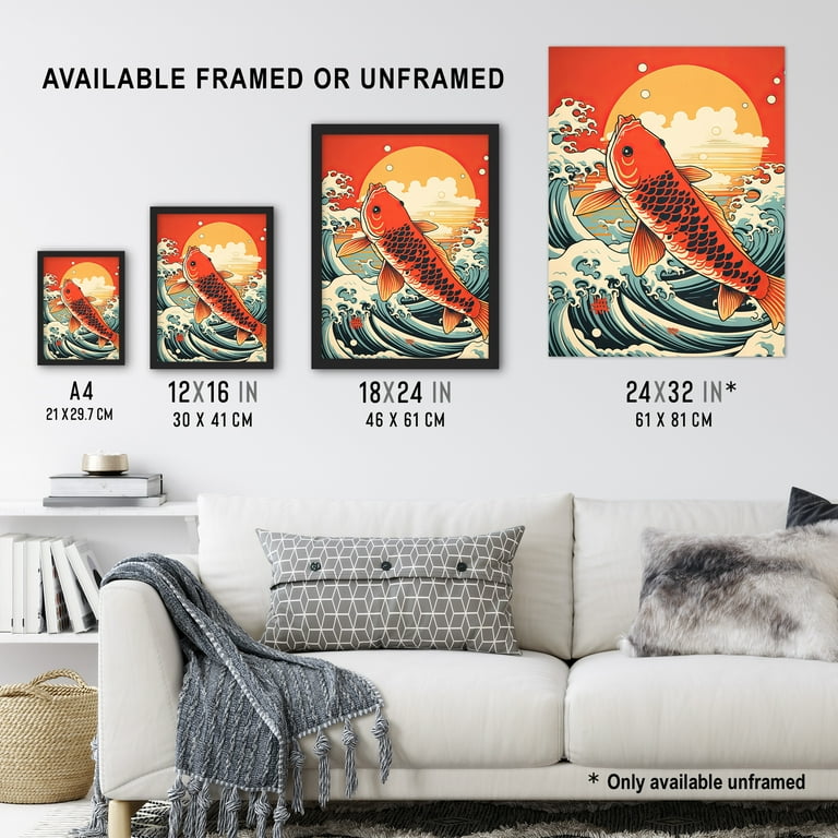 Japanese Koi Carp Fish Leaping From The Sea At Sunset Great Wave