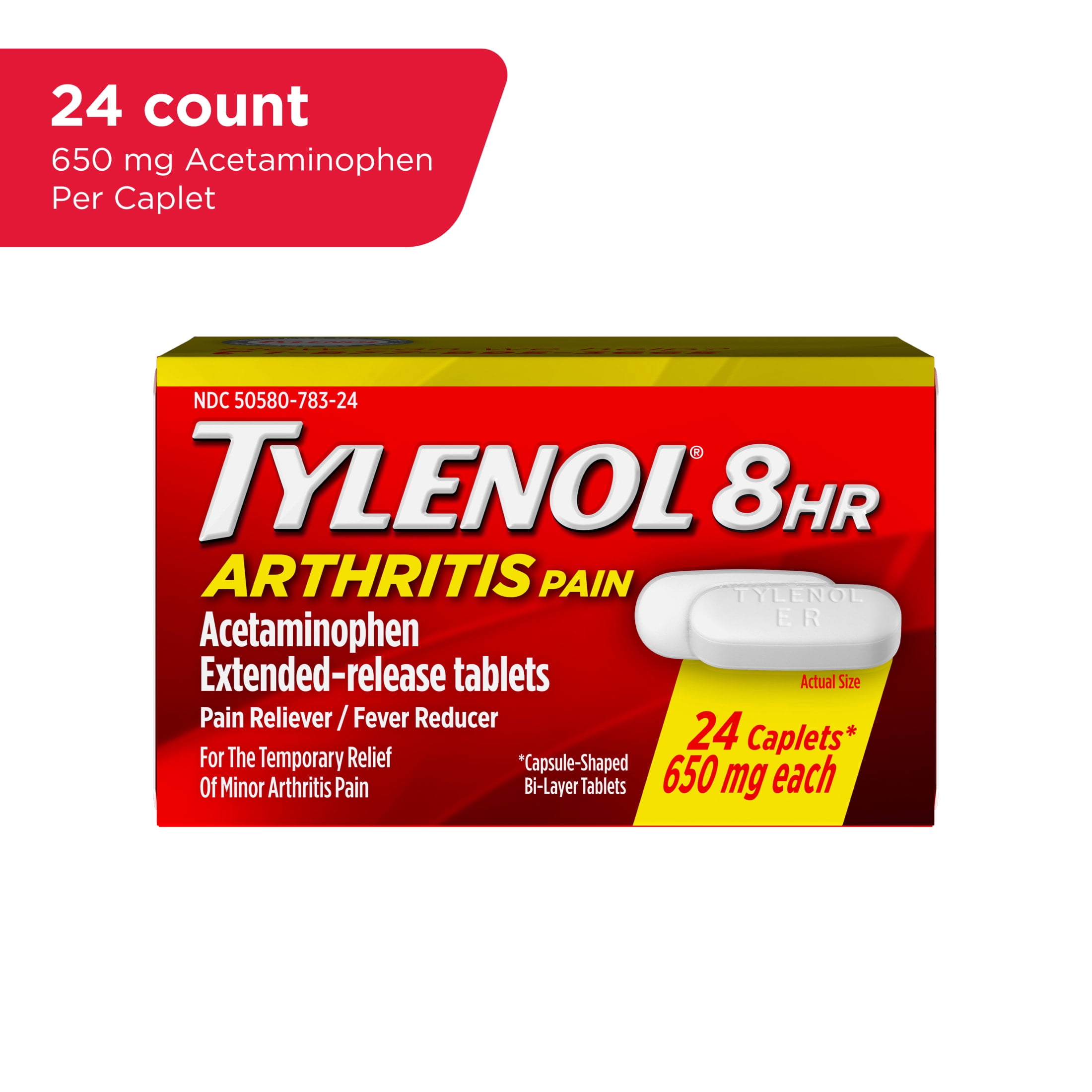 (6 pack) Tylenol 8 Hour Arthritis Pain Relief Acetaminophen Caplets, 24 Count