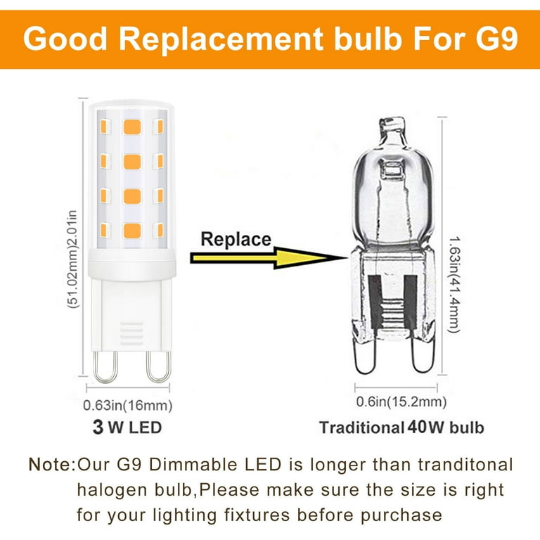 Ymam.Light 3 Watt G9 LED Light Bulb Equivalent 40W, Dimmable 2700K Warm  White, G9/Bi-Pin Base (Set of 12) 