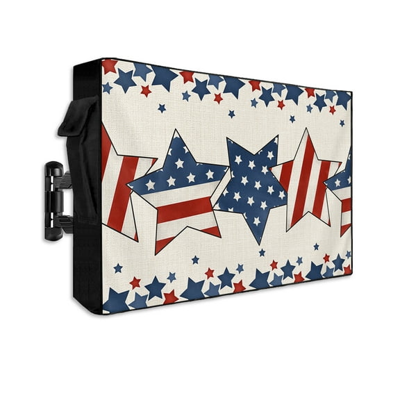 4th of July Outdoor TV Cover 52 to 55 Inch Weatherproof, Patriotic Blue Red Star Independence Day 600D Oxford TV Covers with Waterproof Zipper, Outside Flat TV Screen Protector Size 52"Wx19"Hx4.5"D
