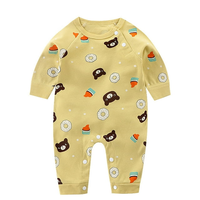 WEIYLL Girls Bodysuits Button Long Sleeve Overall Cartoon Cute Warm Spring Autumn Light Yellow Toddler Overalls for 3-6 Months