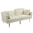 thumbnail image 2 of Convertible Sofa Bed with 2 Pillows, Button-Tufted Small Futon Couch with Acrylic Feet, Teddy Upholstered Loveseat Sofa with Armrest for Living Room, Bedroom, Office, White, 2 of 7