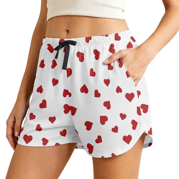 Gyujnb Women Printed Casual Shorts Drawstring Elastic Waist Side‑Slit Loose Summer Shorts with Pockets,White