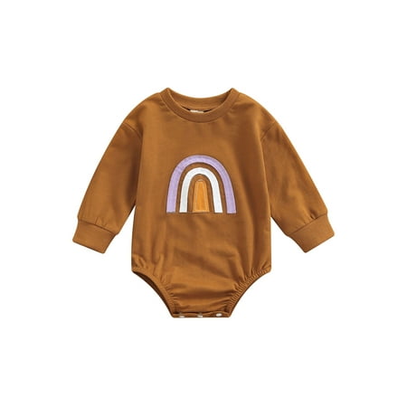 

hirigin Babies Romper Rainbow Applique Pattern Long Sleeve One-piece
