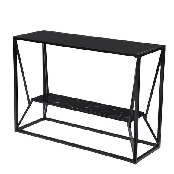 HomeRoots 42" Black Glass Frame Console Table With Storage