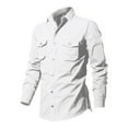 thumbnail image 4 of Beugl Mens Shirts Clearance, Men's Fashion Spring and Summer Casual Long Sleeve Lapel Solid Color Shirt Shirt Double Pockets Men's Shirt Golf Shirts for Men, Polo Shirts for Men White S, 4 of 6