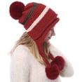 thumbnail image 3 of Women Winter Peruvian Cover Ears Beanie Hat, Ear Flaps Sherpa Ski Snow Hats, Knit Warm Pompom Hat, 3 of 5