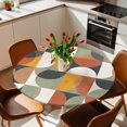 thumbnail image 3 of Mid Century Color Block Geometric Round Fitted Tablecloth with Elastic Edge,Waterproof Table Cloth Fits Tables Up to 45"-54",Wipeable Washable Table Cover for Indoor Outdoor,Colorful Nordic Style, 3 of 9