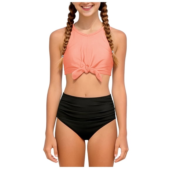Wxirdiow Swimsuit for Toddler Girls Little Girls Two Piece Bikini Set Ruffle Adjustable Summer Beach Bathing Swimsuit for Kids Pink Size,13-14 Years