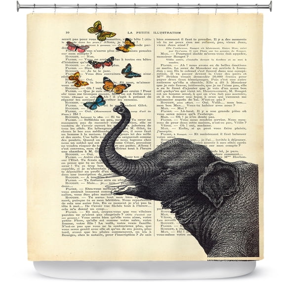 Shower Curtains 70" x 93" from DiaNoche Designs by Madame Memento - Elephant Butterflies