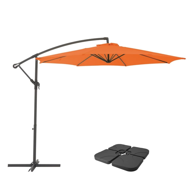 CorLiving 9.5ft Tilting Cantilever Outdoor Patio Umbrella with Steel Frame, 8 Support Arms, and Base Weights Included