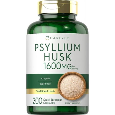 Psyllium Husk 1600mg | 200 Capsules | Fiber Supplement | by Carlyle