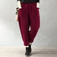 thumbnail image 2 of LWavelet Corduroy Fabric Elastic Cuff Pants Women Comfort Casual Wear Wine S, 2 of 4