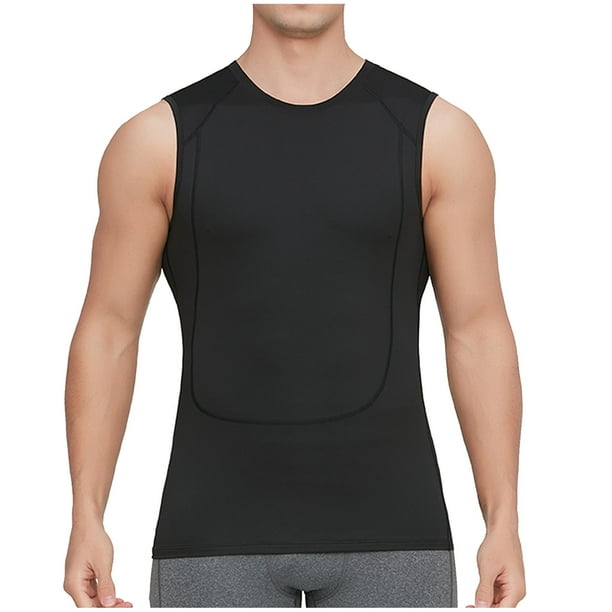 pstuiky Camiseta sin mangas para hombre, Camiseta interior de compresión ajustada para hombre, de secado rápido y alta elasticidad, ideal para culturismo y running. Camisas de hombre xxl