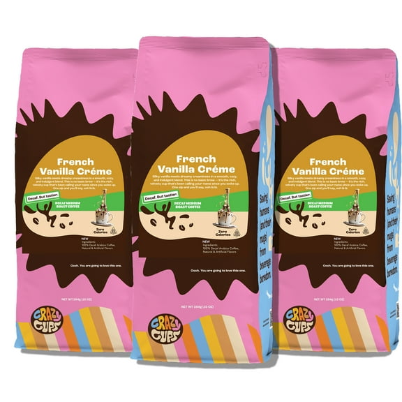 Crazy Cups French Vanilla Crème Decaf Ground Coffee, 30oz, 3 Packs