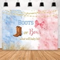 thumbnail image 2 of Fondo para revelar el género de las botas o lazos, decoraciones para fiesta de baby shower de niño o niña, botas de vaquero de acuarela azul y rosa, lazos rosas, fondo para fotografía, pancarta para, 2 of 4