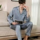 thumbnail image 5 of Pijamas Manga Larga Casual Solapa Satén Para Hombre Conjunto, 5 of 8