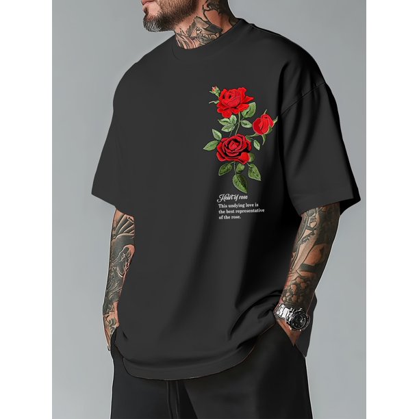 Camiseta con estampado de textura sintética de rosas Y2K para hombre