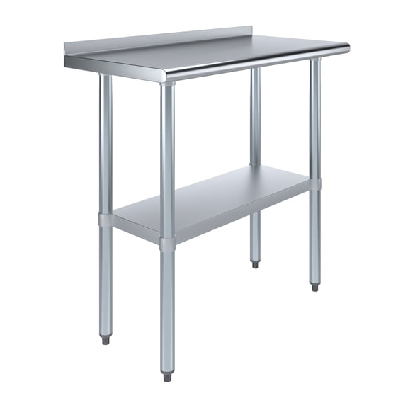 AmGood 18 in. x 36 in. Stainless Steel Work Table with 1.5 in. Backsplash | Metal Kitchen Food Prep Table