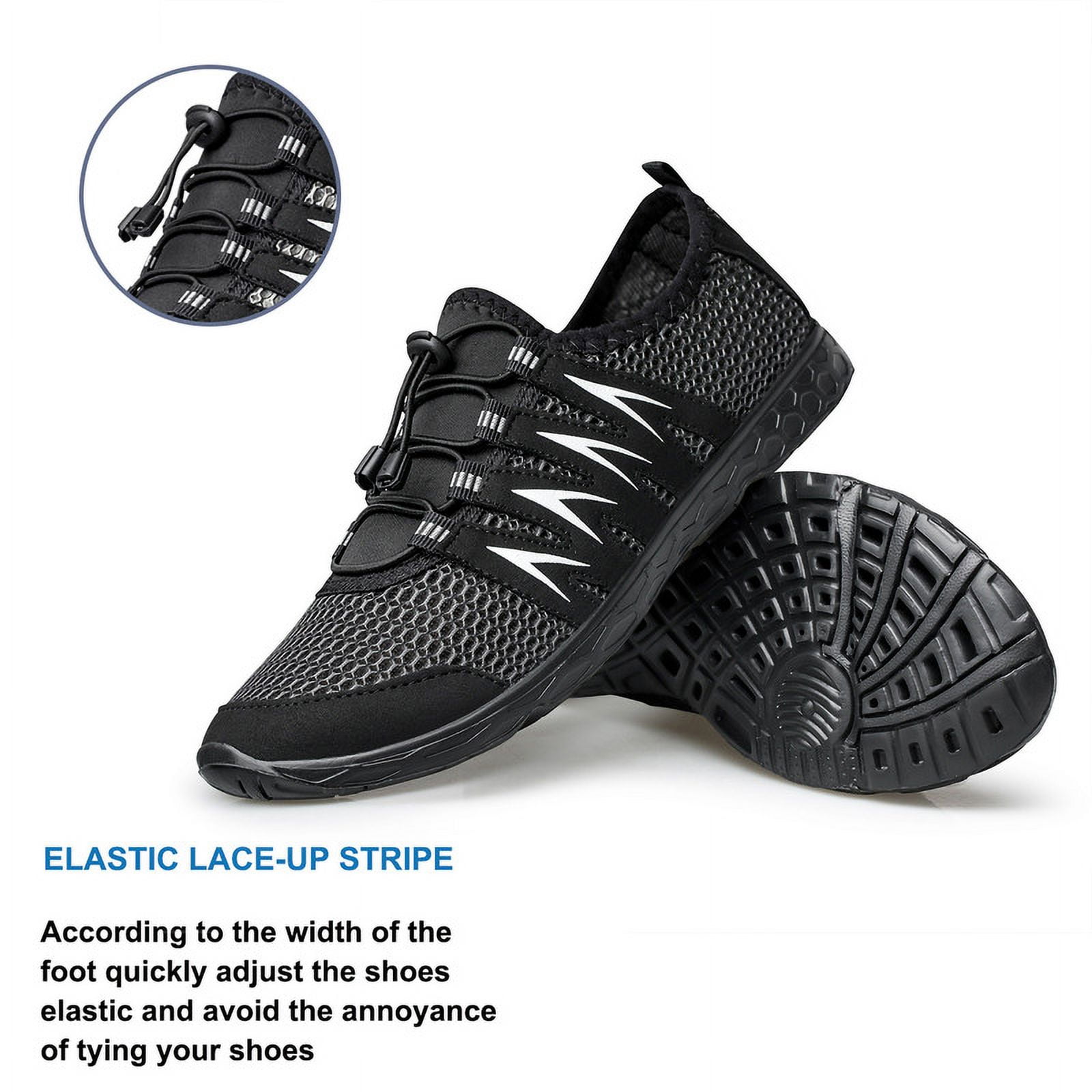vibdiv Men's and Women's Water Shoes Quick Drying Sports Aqua Shoes Outdoor Swim Fishing Hiking Walking Water Shoes All Black