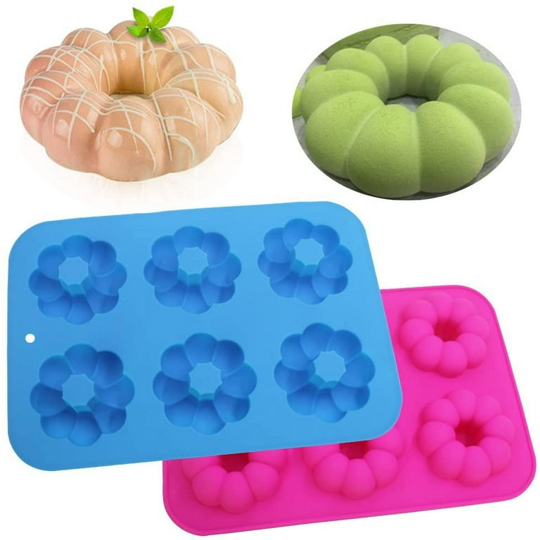  3 Pack Silicone Donut Molds, FineGood 6 Cavity Non-Stick  Full-Sized Safe Baking Tray Maker Pan Heat Resistance for Cake Biscuit  Bagels Muffins-Orange, Rose Red, Green : Home & Kitchen