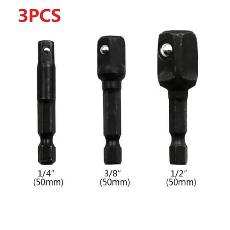 

QXKE 3pc Impact Socket Adapter 1/4 3/8 1/2Inch Nut Driver Sockets Hex Shank Extension