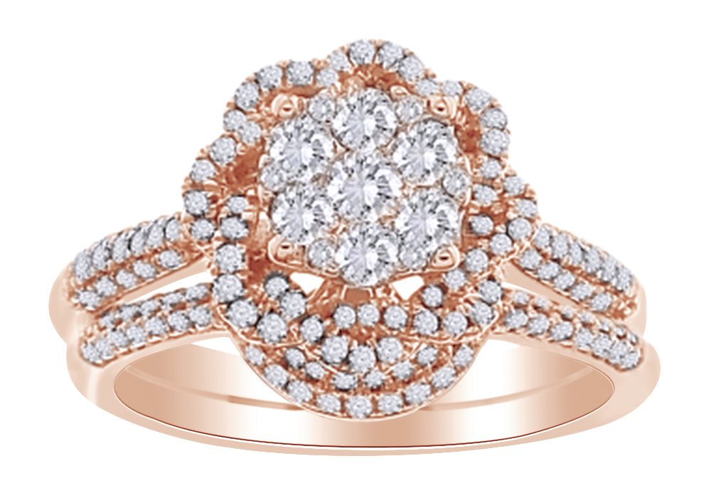 AFFY Bridal Engagement Ring Set 0.75 Cttw Round Cut White Natural Diamond