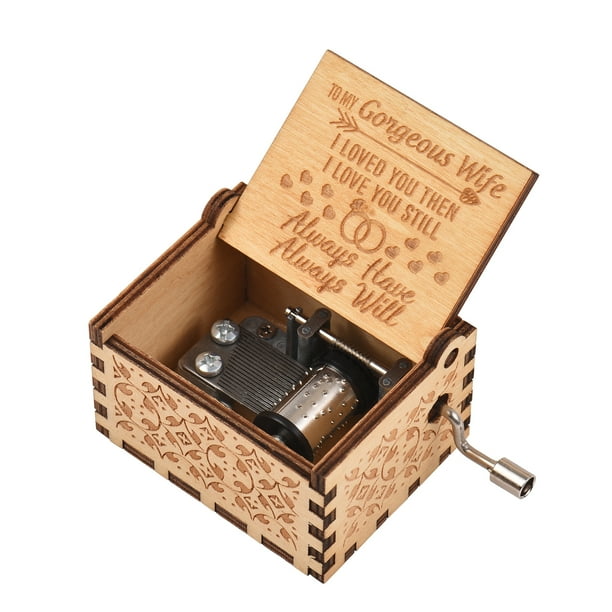 Cajas musicales Caja de música de madera vintage Tamaño de la palma de la mano Caja de madera con manivela Caja de música Hermoso dispositivo musical de madera tallada con melodía Eres mi sol para mam TOMSHOO Cajas musicales