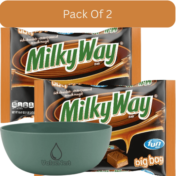 Milky Way Fun Size Chocolate Candy Bars, Halloween Edition, 18.47 oz Bag with Olive Green Bowl by ValueNest
