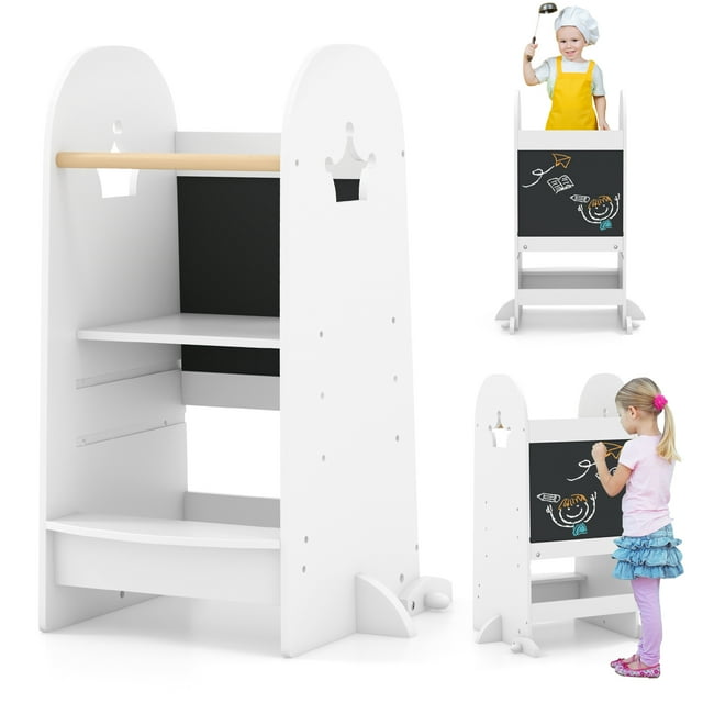 Gymax Tour de Cuisine Polyvalente pour Enfants Tour Debout pour Enfants Tabouret d'Appoint pour Enfants Blanc