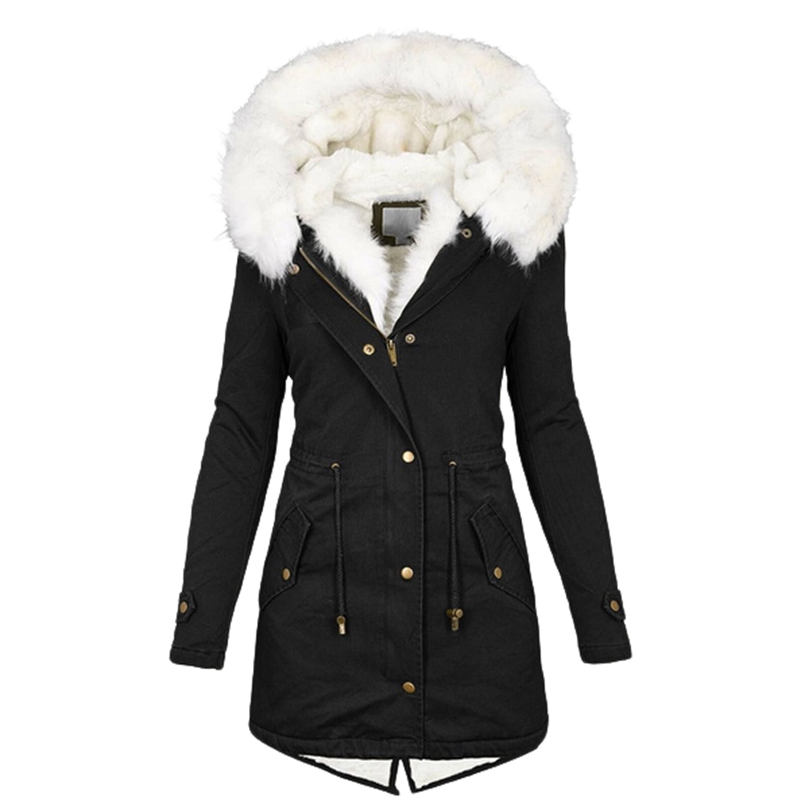 Women's Warm Hooded Thick Padded Outerwear Big Collar Jackets - Walmart.com