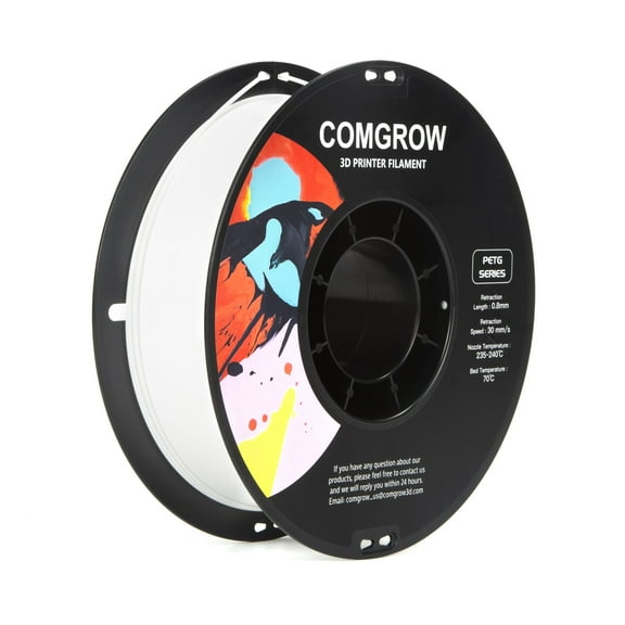 Comgrow PETG 3D Printer Filament-3D Printer Material 1.75mm Dimensional Accuracy /- 0.02 mm, 1KG/2.2LB-White