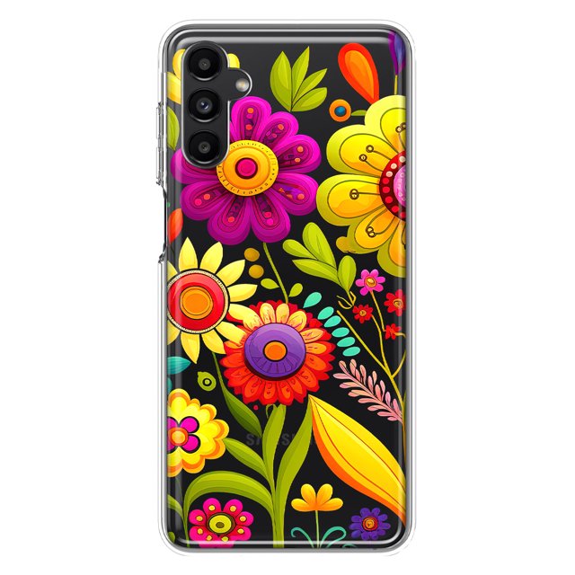 MUNDAZE Samsung Galaxy A14 5G Shockproof Clear Hybrid Protective Phone Case Colorful Yellow Pink Folk Style Floral Spring Flowers Cover