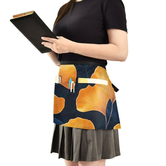 Simple Orange Leave Server Apron with 3 Pockets Waist Apron for Waiter Waitress