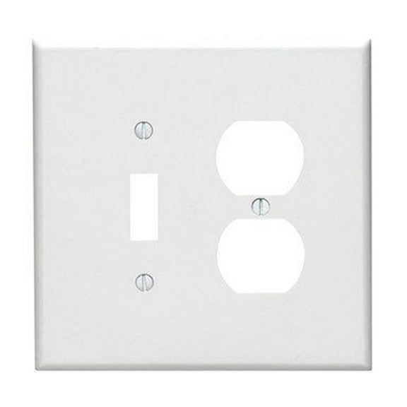 Leviton Toggle Switch and Duplex Outlet Wallplate - Double Gang - White