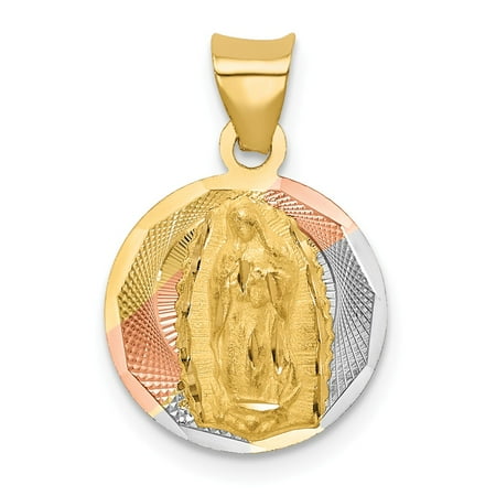 Matte Circle Pendant - 14k Yellow And Rose Gold Polished Our Lady Of Guadalupe Circle Pendant 21x14mm