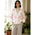 thumbnail image 3 of NAYTOAO Women Heart Print Fuzzy Knit Button Down Cardigan, V Neck Long Sleeve Sweater Outerwear, Casual Fall Knit Jacket, 3 of 6