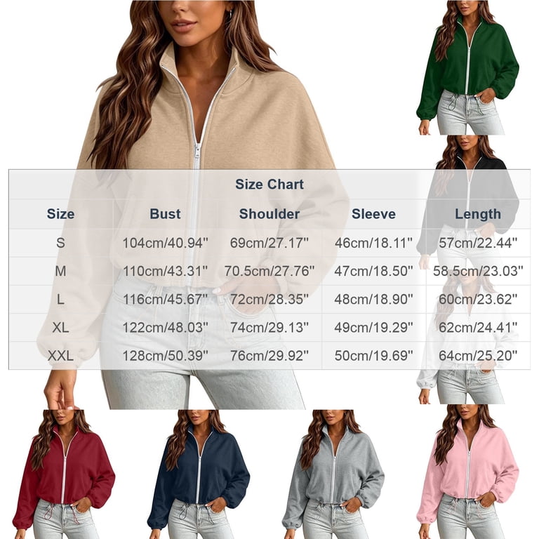 Hxshgdsn Womens Cropped Jacket Casual Long Sleeve Full Zip