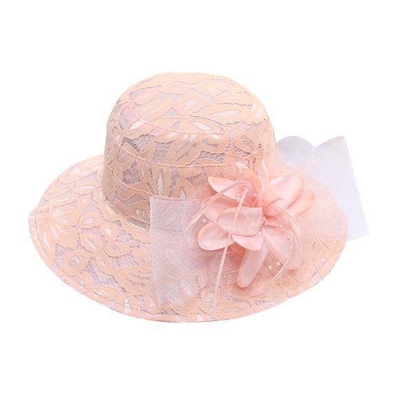 FUZHIQ Women's Lace Floral Bucket Hat Elegant Wide Brim Sun Hat with Pearl Beaded Organza Flower, UV Protection Breathable Hat for Daily Travel Wedding Tea Party