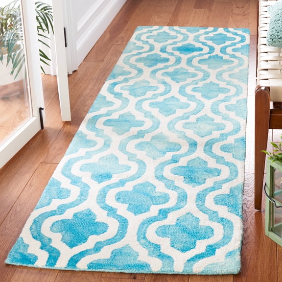 Safavieh Dip Dye Jolyon Geometric Wool Runner Rug, Turquoise/Ivory, 2'3" x 12'