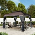 thumbnail image 2 of 13' x 10' Outdoor Canopy Gazebo With Ventilated Double Roof And Mosquito net,Brown, 2 of 5