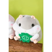 Scooshin Cute Ultra Soft Stuffed Animal Plush 7.5" Hamster - Grey with Clover leaf