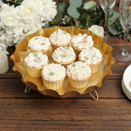 

Efavormart 12 Gold Metal Crown Cap Hairpin Pedestal Dessert Display Stand Round Wedding Cake Serving Tray