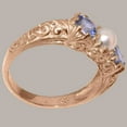 thumbnail image 3 of LBG British Made Traditional 9k Rose Gold Ring with Cultured Pearl & Tanzanite Womens Promise Ring - 33 size options - Size 4.25, 3 of 7